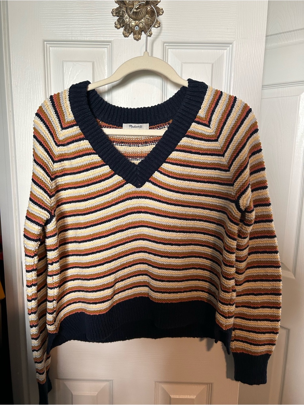 Madewell Arden V-Neck Crop Striped Sweater